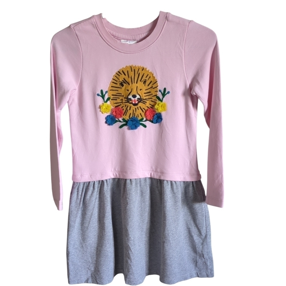 Hanna Andersson Make It Magic Lion Dress In French Terry Pink/Grey‎ Size 8